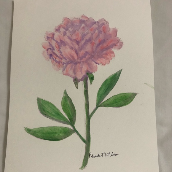 Pink Peony Watercolor Painting - Picture 3 of 4
